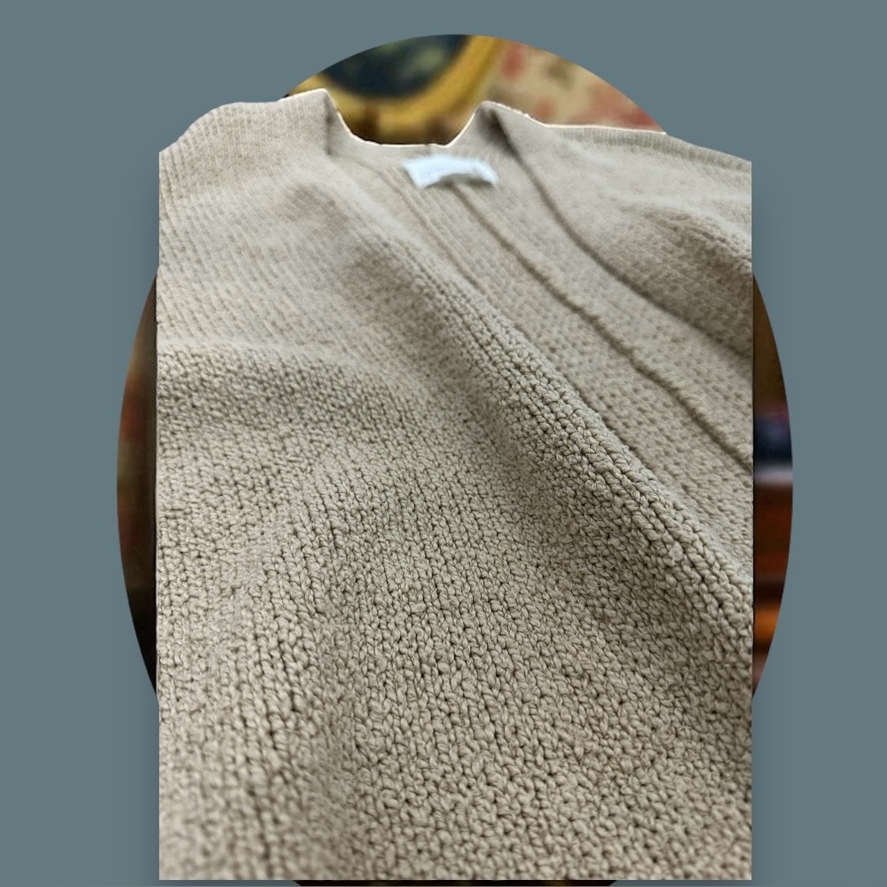 Anthropologie Long Line Knit Open Cardigan Sweater. Beige. Size: M 
(Oversized) - Picture 11 of 11